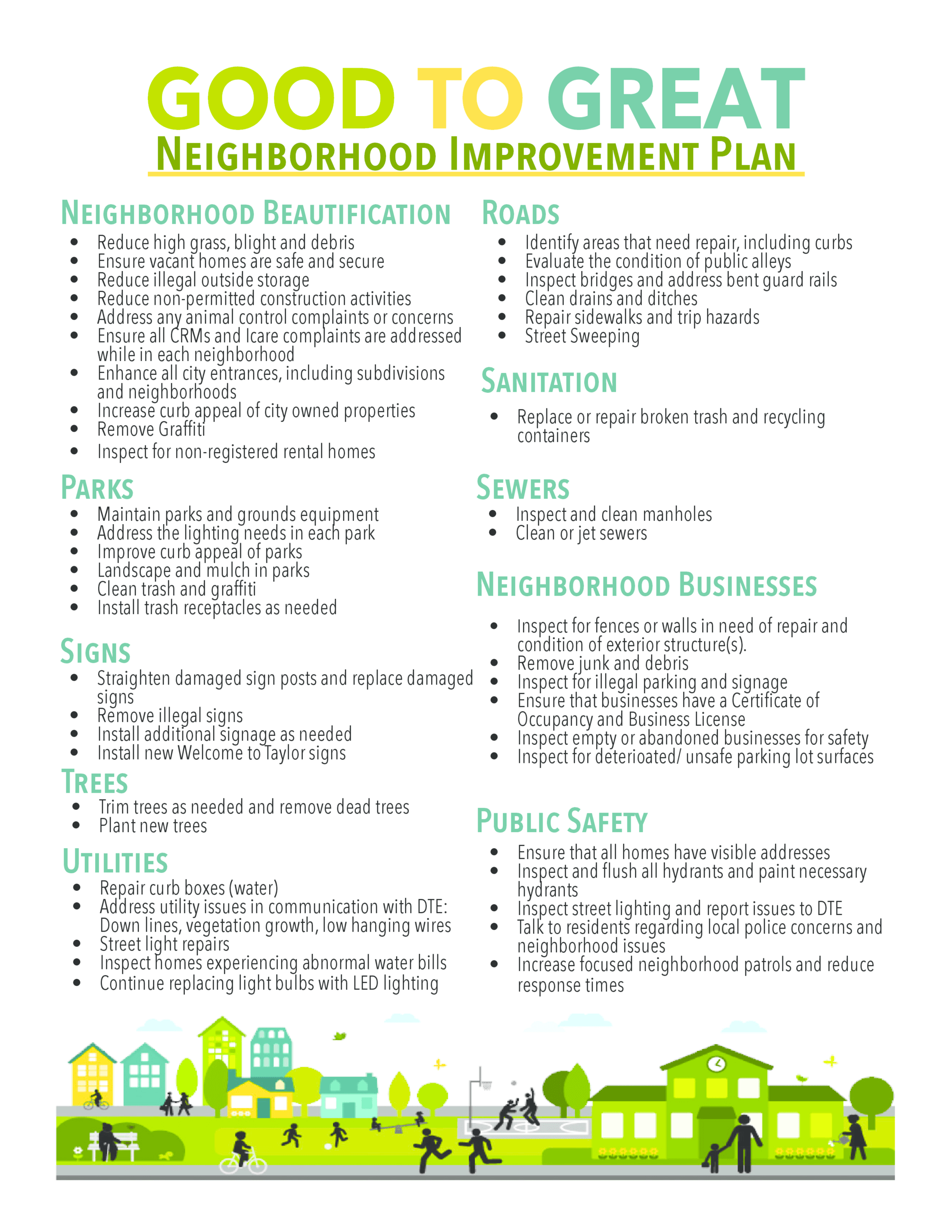 Good to Great Neighborhood Improvement Plan infographic 