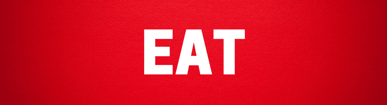 Red decorative banner that reads "Eat". Introduces "Places to eat in Taylor."