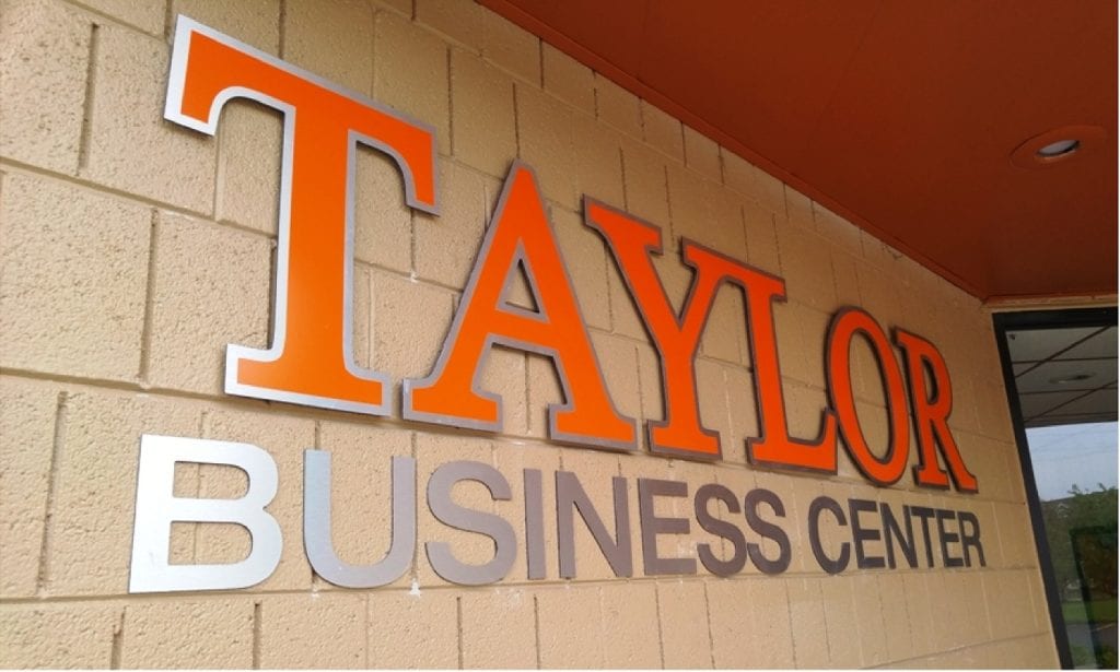 Taylor Business Center Sign on the Taylor Recreation Center. 
