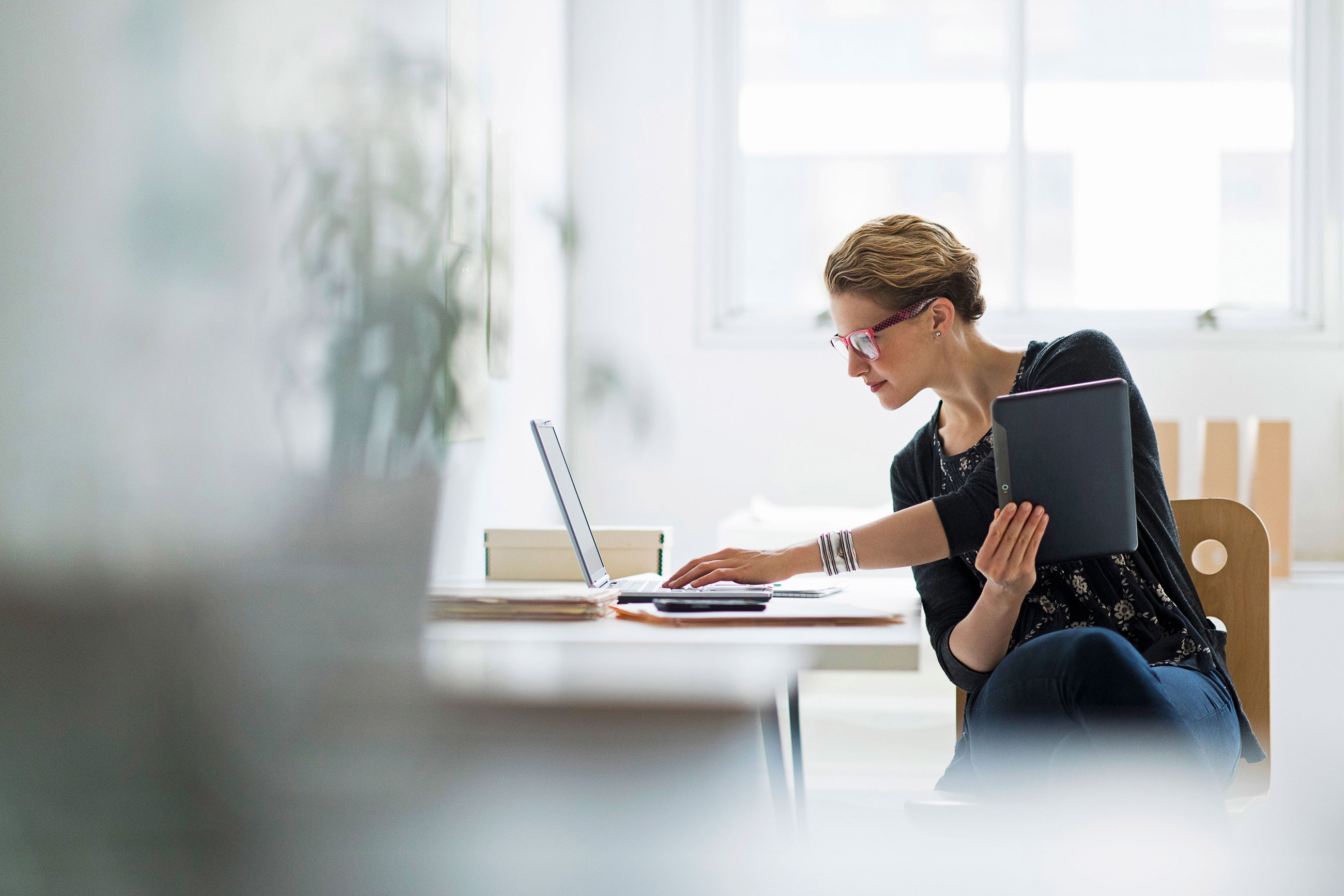 Woman working on a laptop