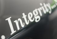 Vehicle sticker that reads, "Integrity." 