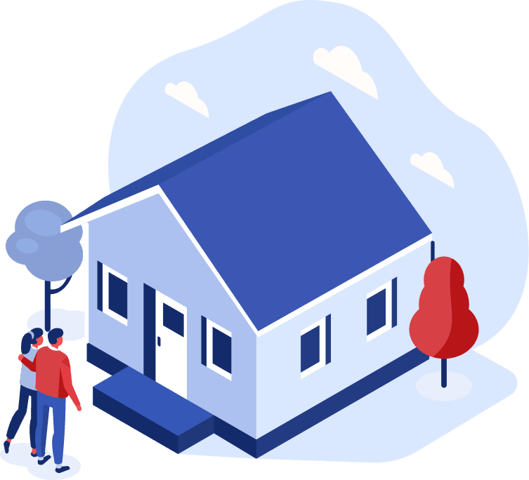 Stock illustration of a blue house. 
